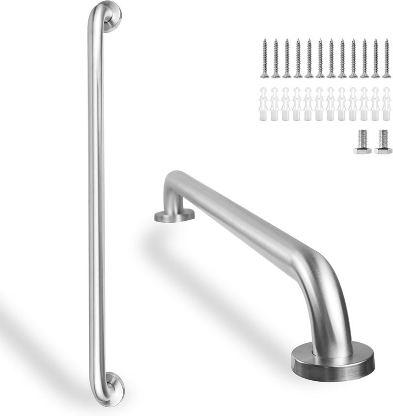 Rackickyer Shower Grab Bar, 2 Pack 32 Inch Brushed Nickel Bathroom Safety Bar, 1.25" Diameter 304 Stainless Steel Grab Bars for Bathtubs and Showers, Handicap Shower Grab Bar for Seniors Elderly - Image 1